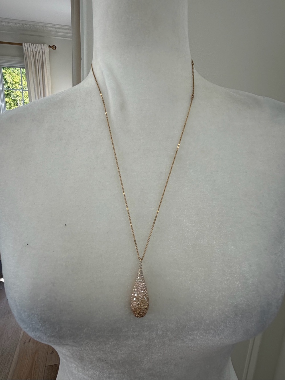 Swarovski Crystal Gold Teardrop Abstract  Pendant Necklace